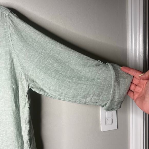 Tahari Women's 1X 100% Linen Tunic Top Sage Green Roll Tab Sleeve Lightweight - Picture 6 of 9